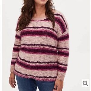 Torrid size 00x 10 M/L Fuzzy Drop Shoulder Pullover Sweater Multi Striped